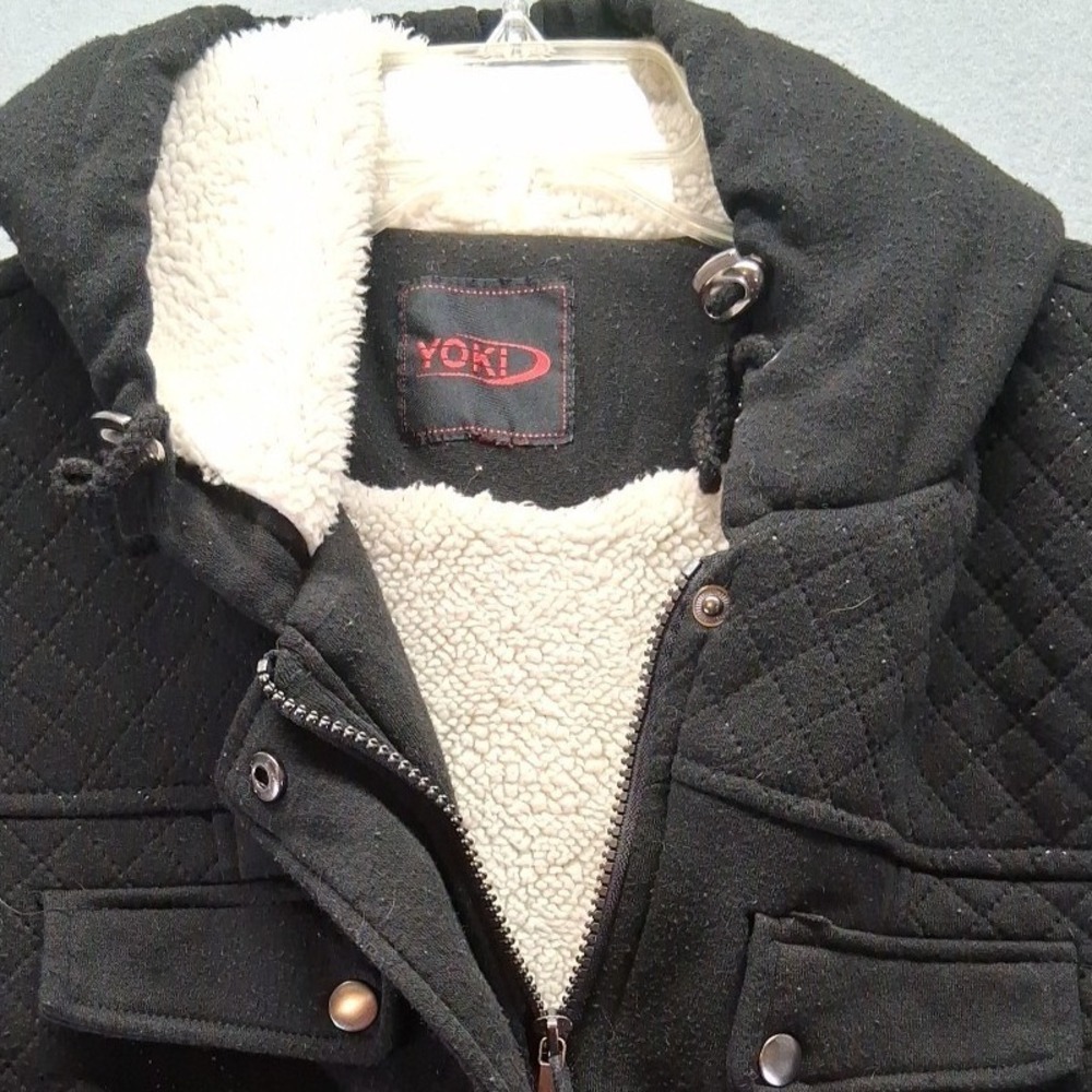 Yoki Black Quilted Sherpa Lined Hooded Parka Jacket Womens Medium